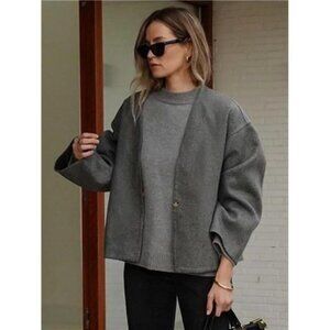 Women Long Sleeve Cardigan Sweater Outwear Grey